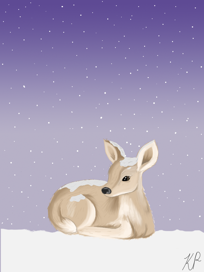 Snow deer under a purple winter sky